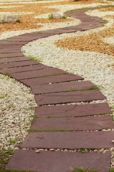 Kamienny chodnik w parku z zieloną trawą — Zdjęcie stockowe