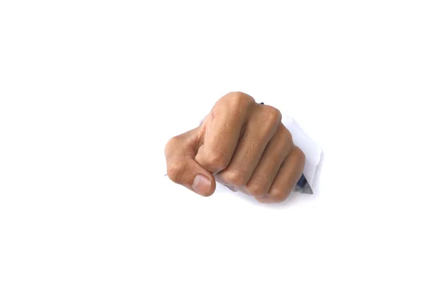 Imagem da mão humana estendendo-se através de papel rasgado — Fotografia de Stock