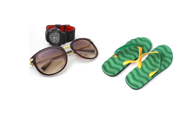 Montre homme avec lunettes de soleil et tongs — Photo