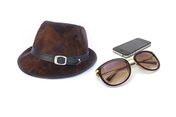 Cappello da sole con occhiali da sole e infradito — Foto Stock