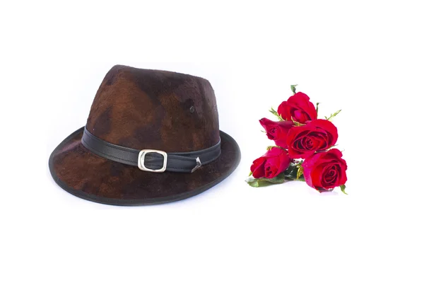 Leather hat with roses — Stock Photo, Image