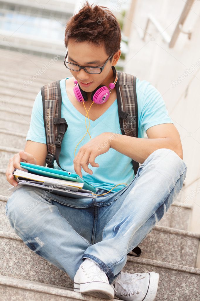 Student on steps