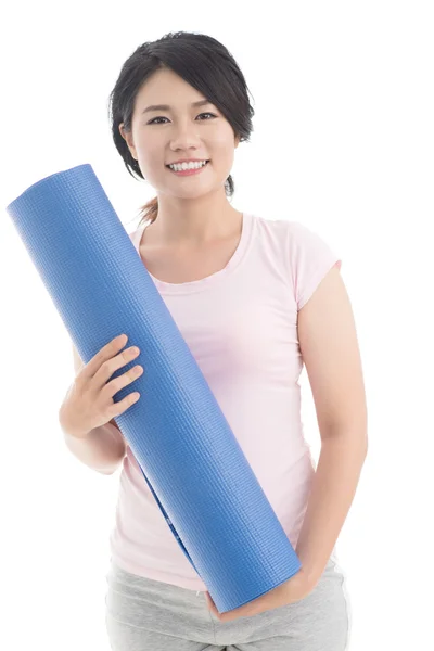 Girl with stretch mat — Stock Photo, Image