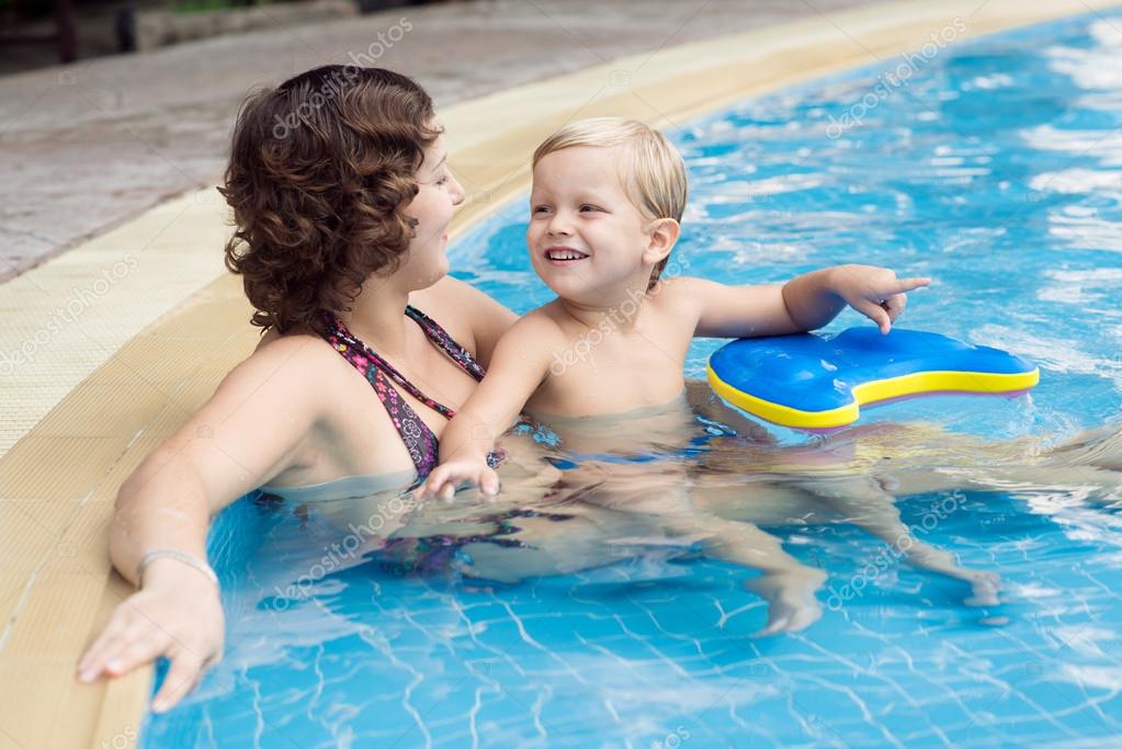Mom wearing thong and son in pool 3