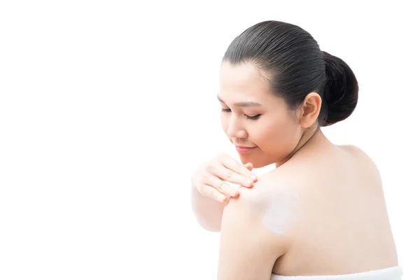 Toepassing lotion op huid — Stockfoto