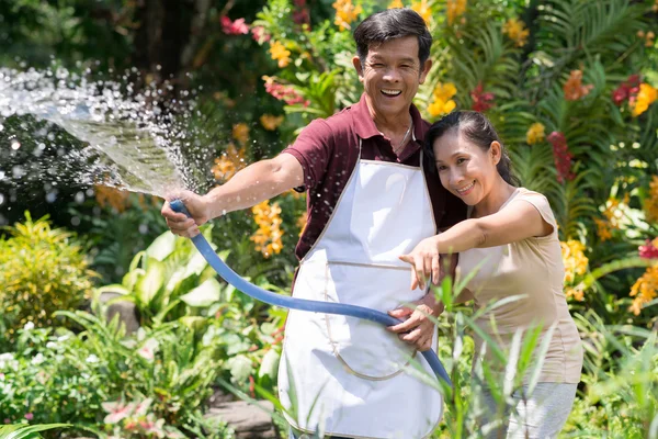 Freudige Momente bei der Gartenarbeit — Stockfoto