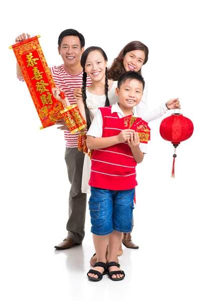 Family with red Tet symbolic — Stock Photo, Image