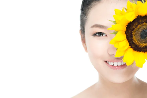 Lady with sunflower — Stock Photo, Image