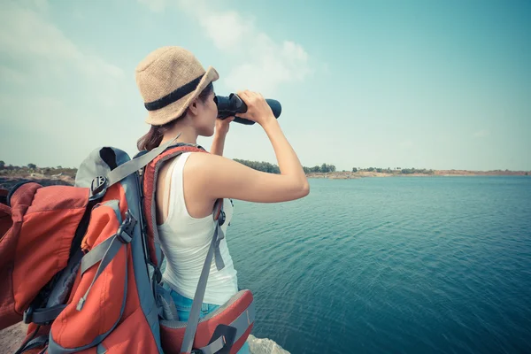 With binoculars — Stock Photo, Image