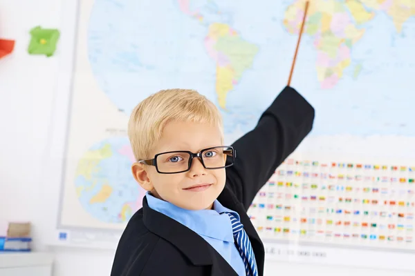 Little teacher of geography — Stock Photo, Image