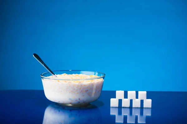 Bowl of cereals with milk — Stock Photo, Image