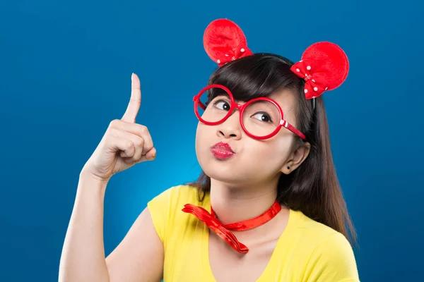 Girl in red framed glasses — Stock Photo, Image