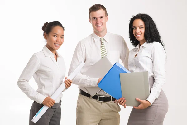 Three young smiling managers — Stock Photo, Image