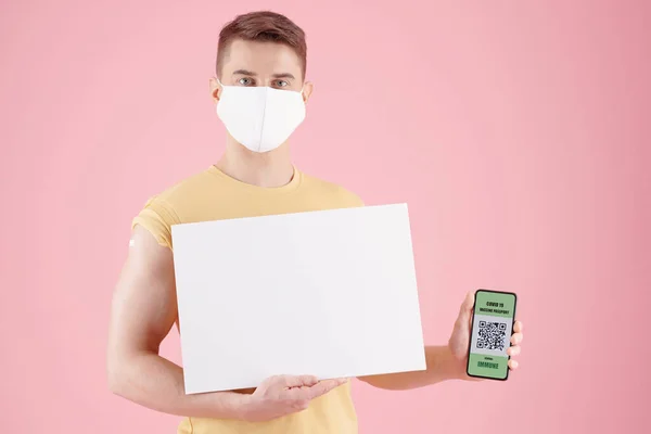 Man with Placard and QR Code — Stock Photo, Image