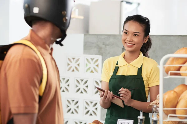 Vendor Taking Order from Man — Stock Photo, Image