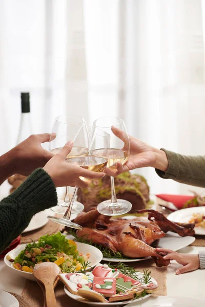 People Drinking at Christmas Dinner — Foto Stock