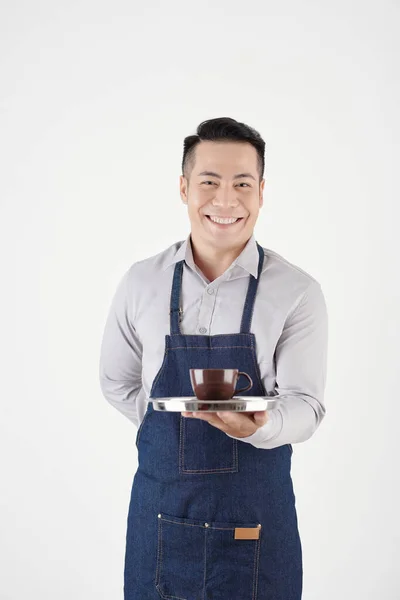 Restaurant Waiter Holding Tray with Coffee — 스톡 사진