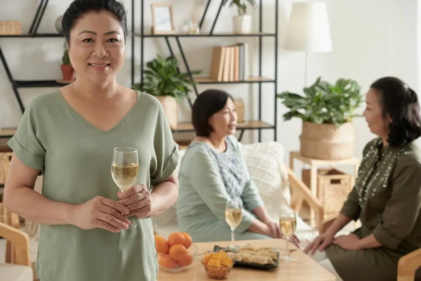 Smiling Senior Woman with Champagne — Fotografia de Stock