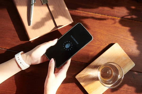 Woman Scanning Fingerprint — 图库照片