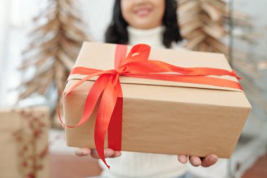 Noel hediyesi veren kadın