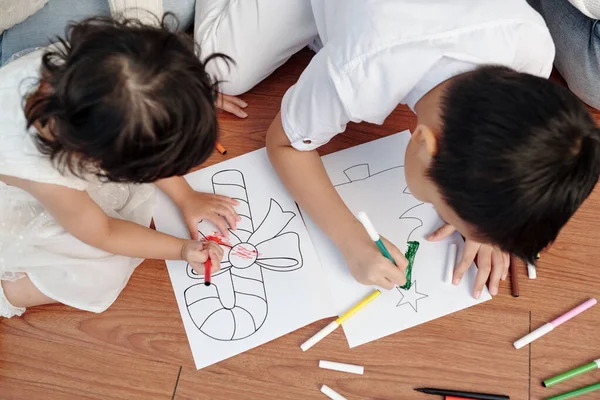 Brother and Sister Coloring Pictures — Stock Photo, Image