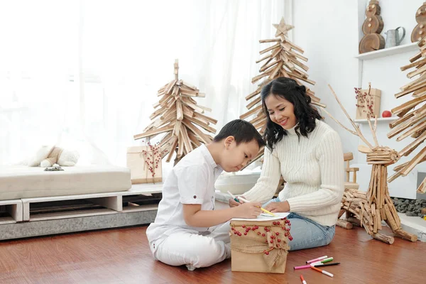 Mother and Son Drawing Pictures — Photo