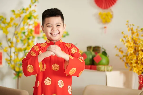 Boy Making Greeting Gesture — Stock Photo, Image