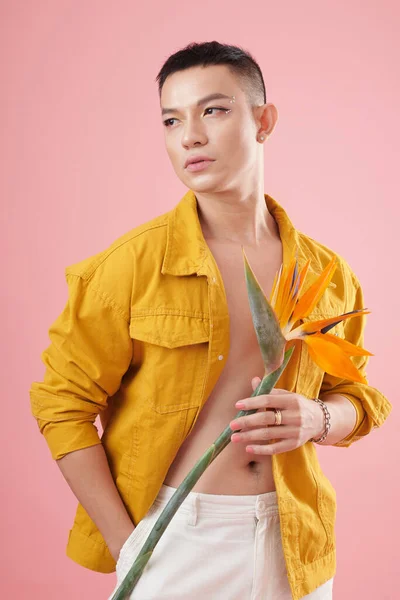 Young Man in Unbuttoned Shirt