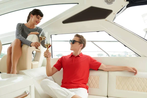 Couple Riding on Boat in City — Stock Photo, Image