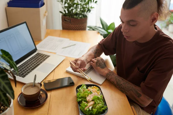 Diseñador de IU comiendo almuerzo en casa —  Fotos de Stock
