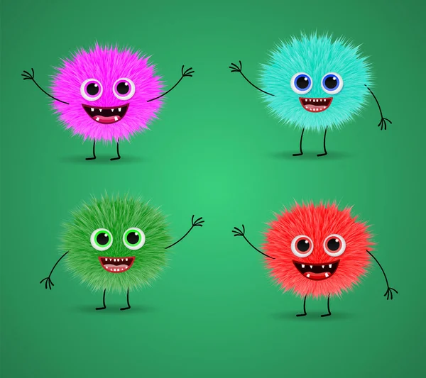 Fluffy Monsters Set Van Vier Stuks Andere Kleur — Stockvector
