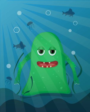 Su kolunun altında elleri olan yeşil deniz canavarı.