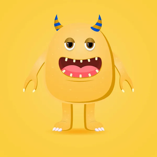Glückliches Cartoon Monster Halloween Vektor Orange Und Gehörntes Monster Lustige — Stockvektor