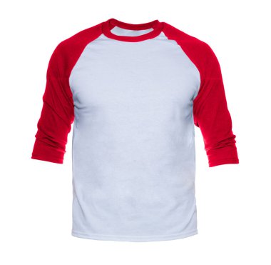 Boş kollu Raglan tişörtü beyaz arkaplanda beyaz / kırmızı ön görünüm şablonları oluşturur