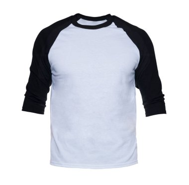 Blank sleeve Raglan t-shirt mock up templates color white/black, front view on white background clipart