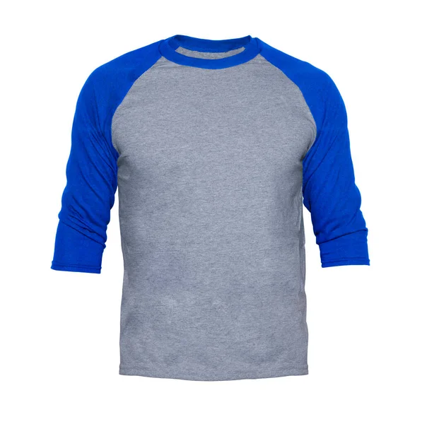 Tomma Ärm Raglan Shirt Modell Upp Mallar Färg Grå Blå — Stockfoto
