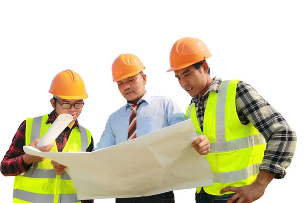 Construction Worker Foreman Teamwork Discussion Isolated White Background — Stock Photo, Image