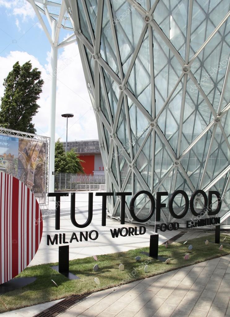 Walking on logo at the entrance of Tuttofood, Milano World Food Exhibition May 20, 2013 in Milan, Italy.