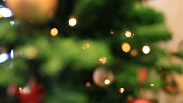 Efek lampu berwarna, latar belakang pohon Natal — Stok Video