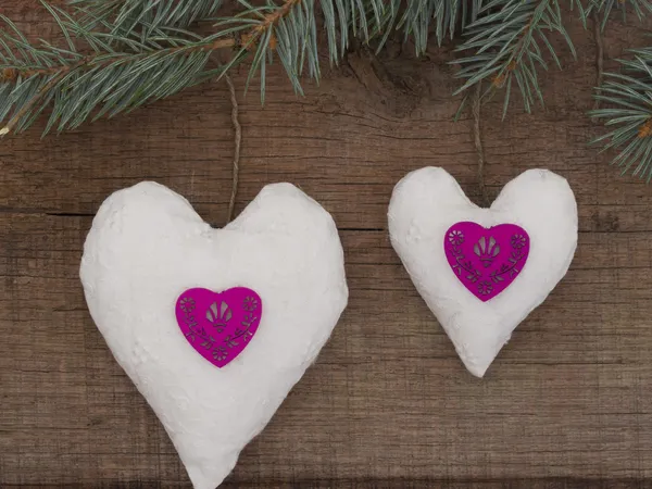 Textile hearts on the tree — Stock Photo, Image