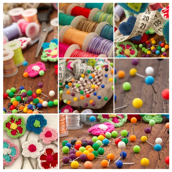 Sewing material collage — Stock Photo, Image