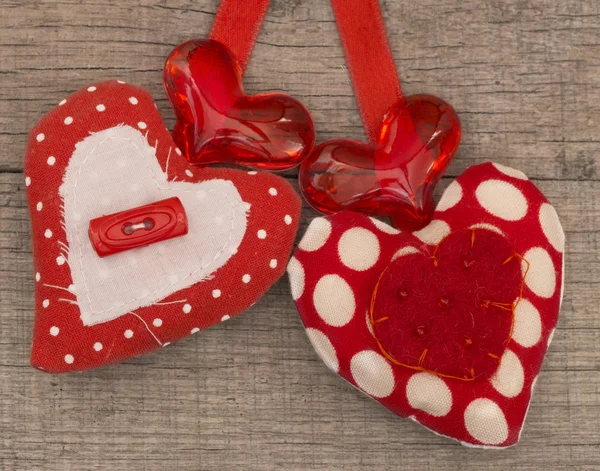 Textile red hearts — Stock Photo, Image
