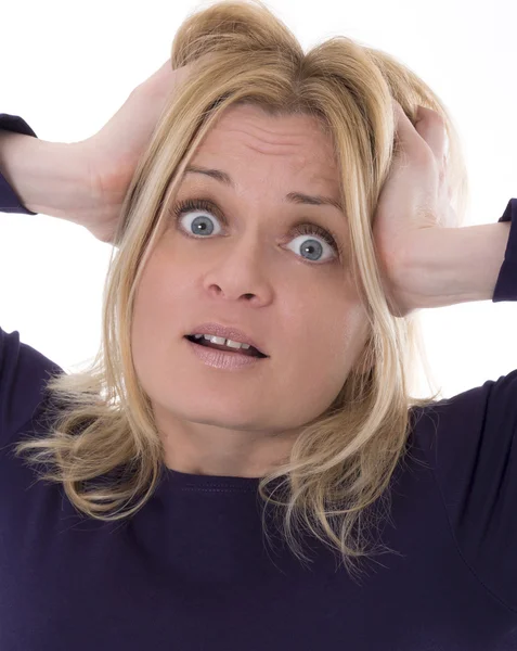 Women puts her hands on the head, panic — Stock Photo, Image