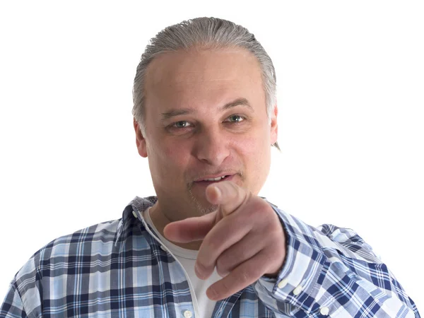 Mann zeigt Zeigefinger — Stockfoto