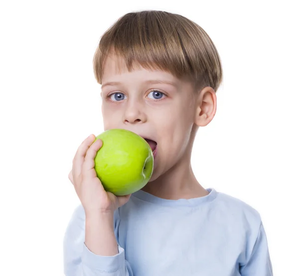 Jongen met appels — Stockfoto