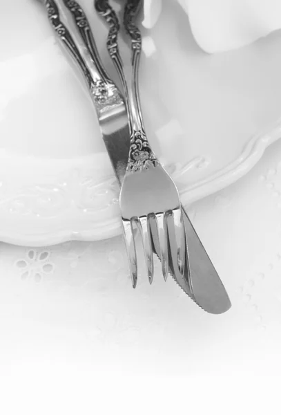 Çatal ve bıçak ile plaka — Stok fotoğraf