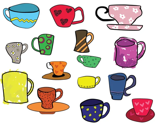 Collection de tasses, illustration à main levée — Image vectorielle