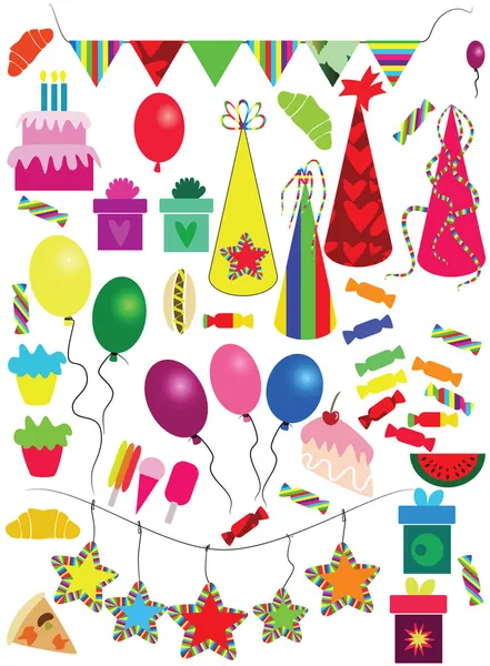 Various Holiday - New Year - Christmas - Birthday objects — Stock Vector