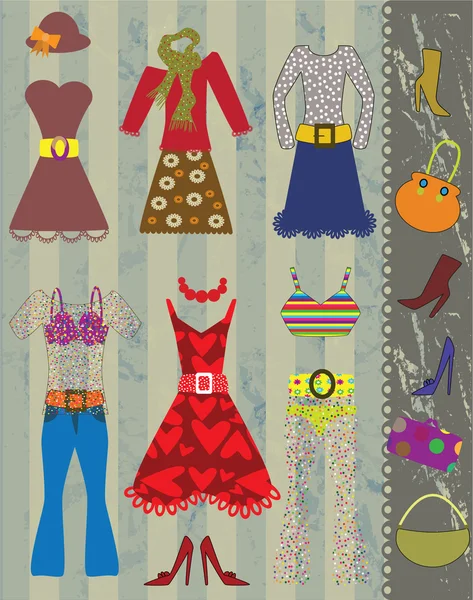 Varios objetos de ropa vintage — Archivo Imágenes Vectoriales