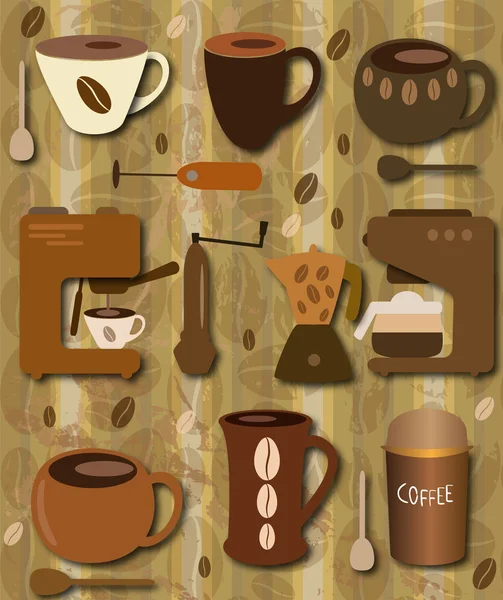 Tasses de café, machines à café — Image vectorielle